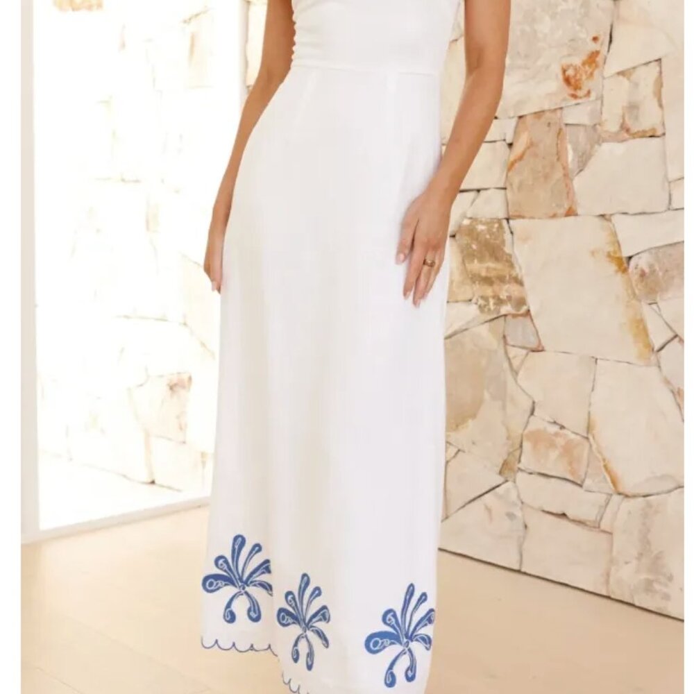 (Never Worn) Daya Maxi Dress - White / Blue Size 6